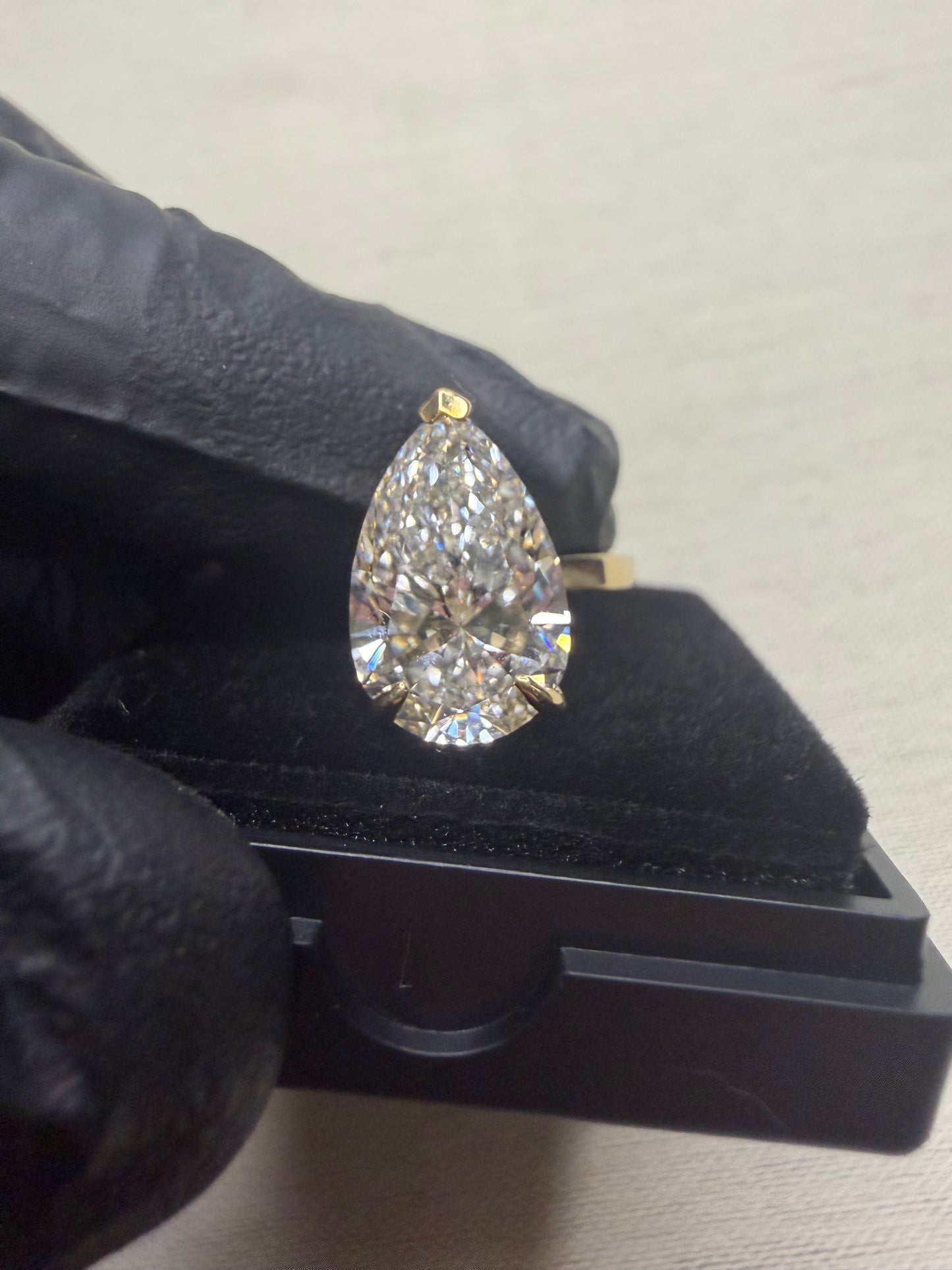 Pear Cut 5 Ct Diamond Engagement Ring on 14k Gold Solitaire Band