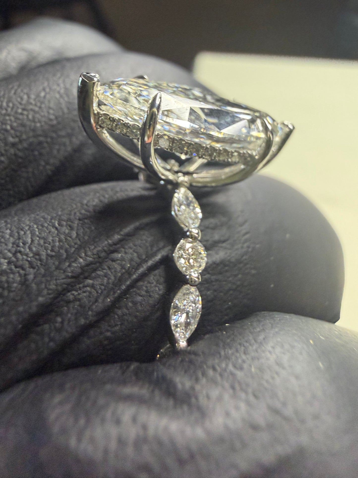 5.02Ct Marquise Diamond F VVS2 Ring, 18k White Gold with additional IGI certified Diamonds on Band