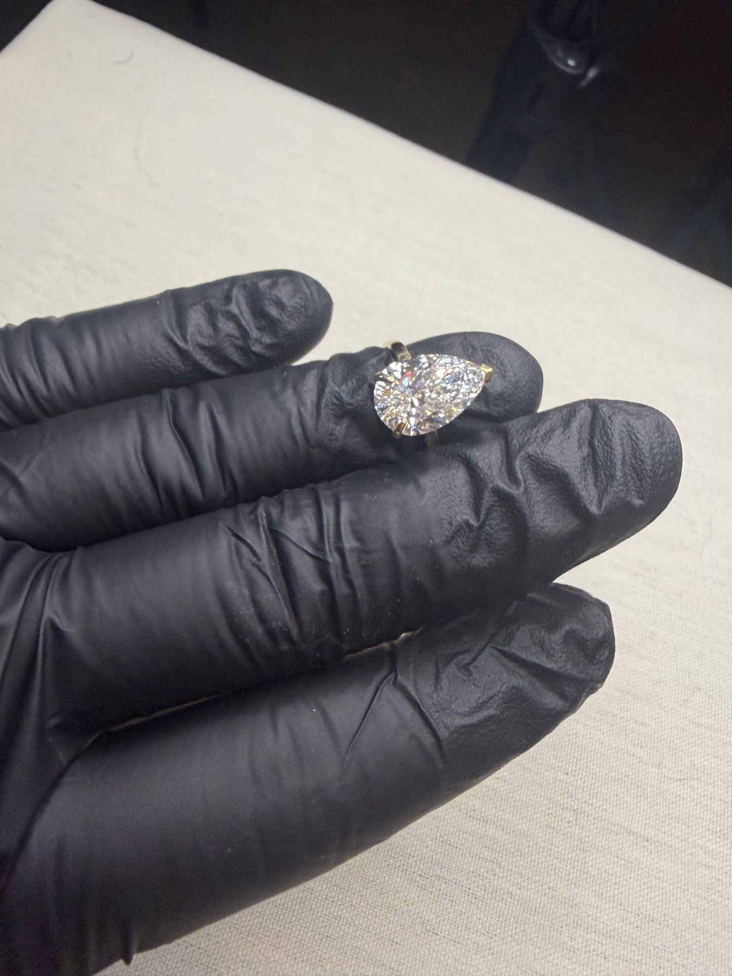 Pear Cut 5 Ct Diamond Engagement Ring on 14k Gold Solitaire Band
