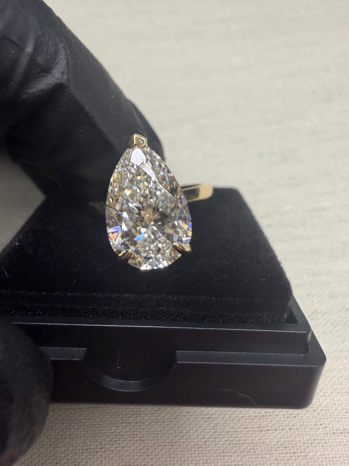 Pear Cut 5 Ct Diamond Engagement Ring on 14k Gold Solitaire Band