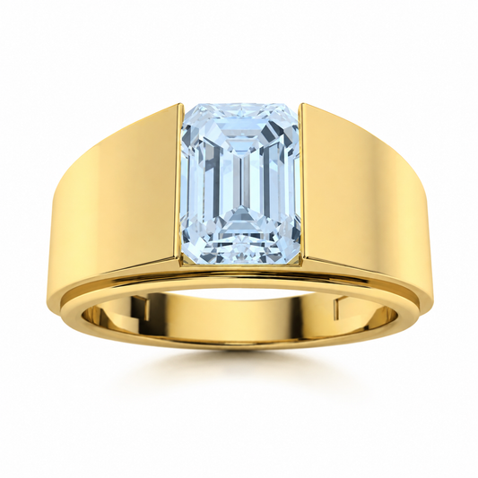 Men’s Ring with Emerald Cut Diamond in 14k Gold