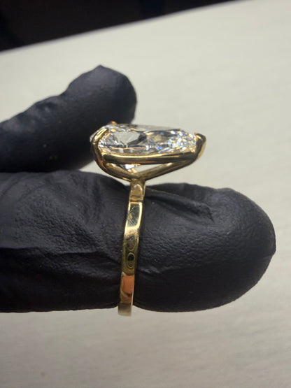 Pear Cut 5 Ct Diamond Engagement Ring on 14k Gold Solitaire Band