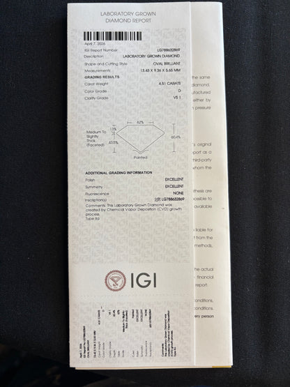4.51 Ct D VS1 Oval Cut Diamond