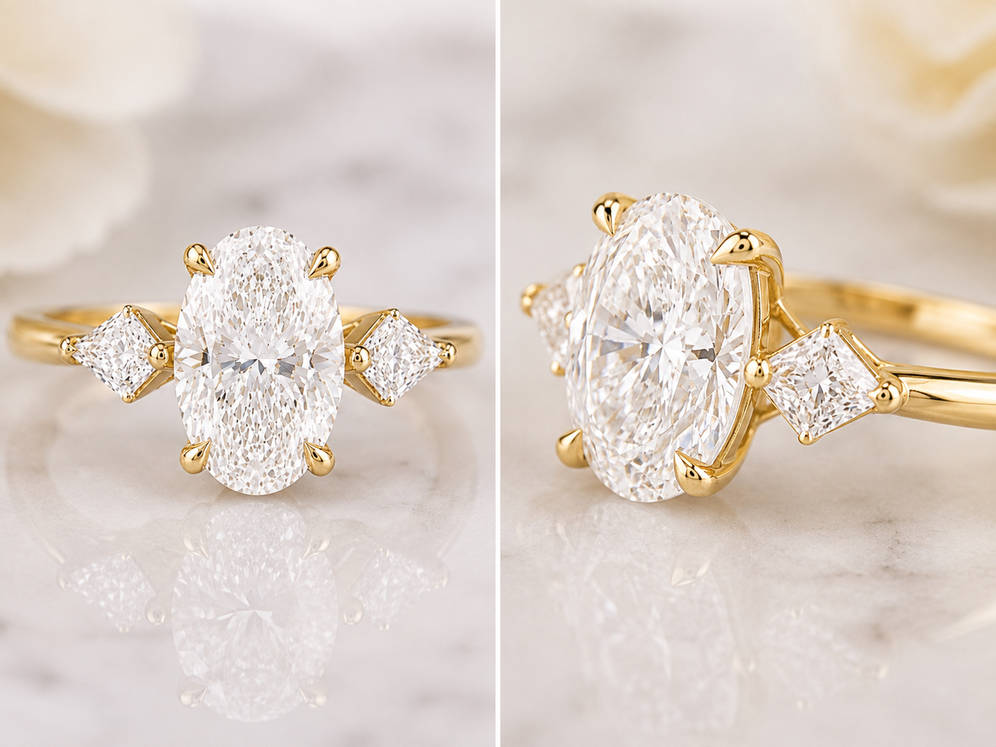 Oval and Kite 3 Stone Statement Ring