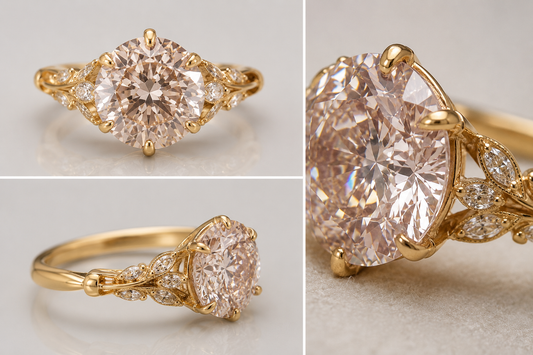 3.36 Ct Pink Portuguese Cut Diamond with Nature Inspired Ring 14k Gold