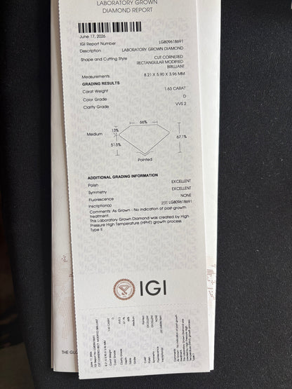 1.63 Carat D VVS 2 Radiant Cut Diamond