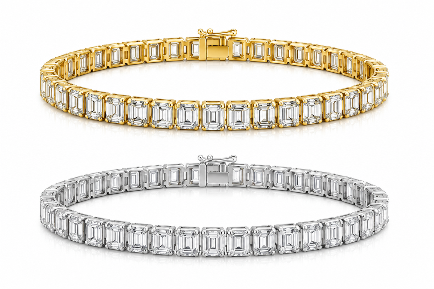10 Carat Of Diamonds Tennis Bracelet on Yellow or White Gold. Emerald Cut