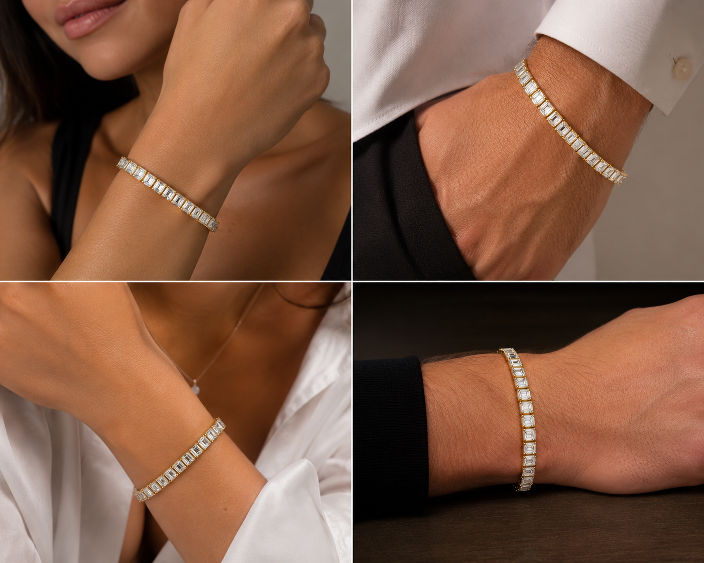 10 Carat Of Diamonds Tennis Bracelet on Yellow or White Gold. Emerald Cut