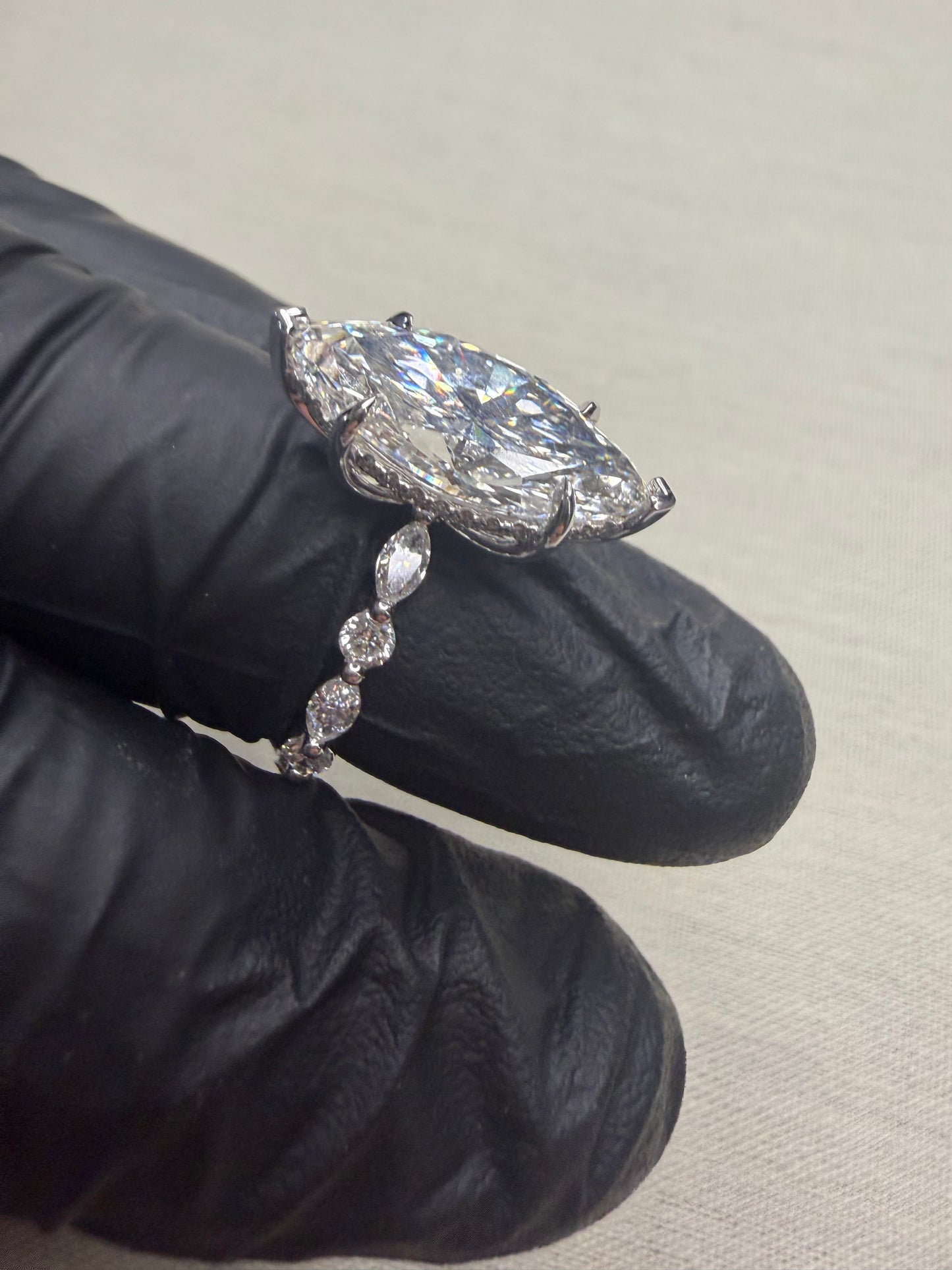 5.02Ct Marquise Diamond F VVS2 Ring, 18k White Gold with additional IGI certified Diamonds on Band