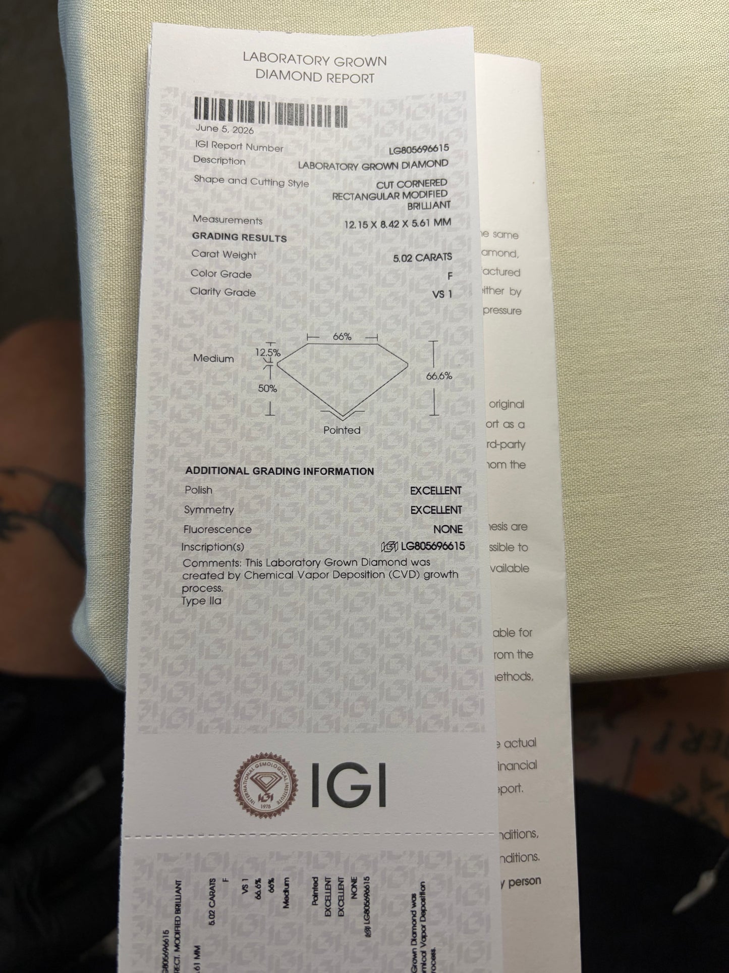 5.02 Ct F VS 1 Radiant Diamond