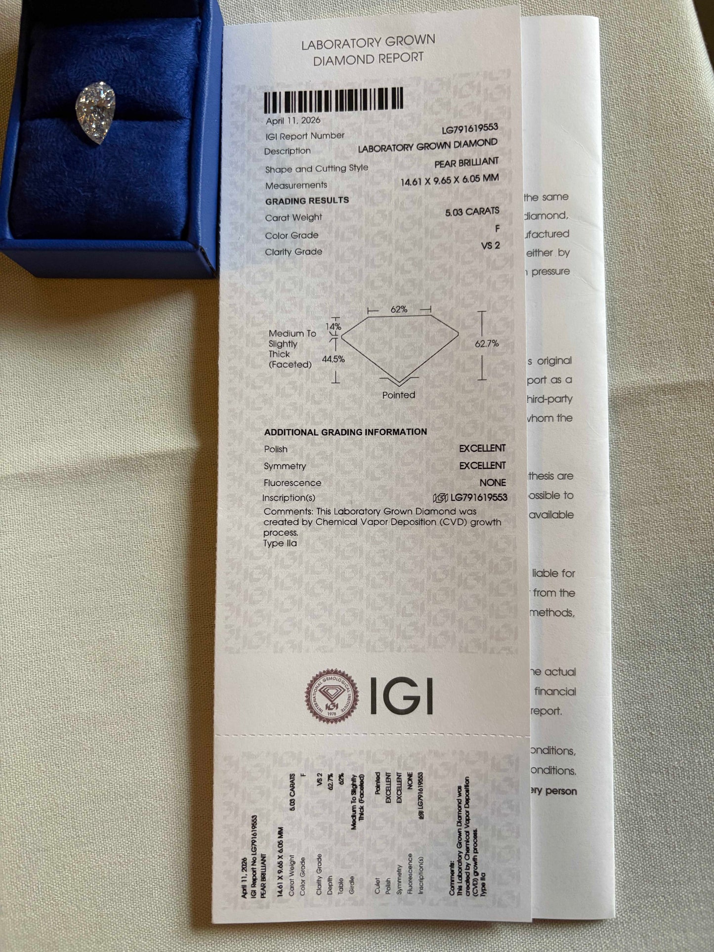 5.03 Ct Pear Lab Grown Diamond