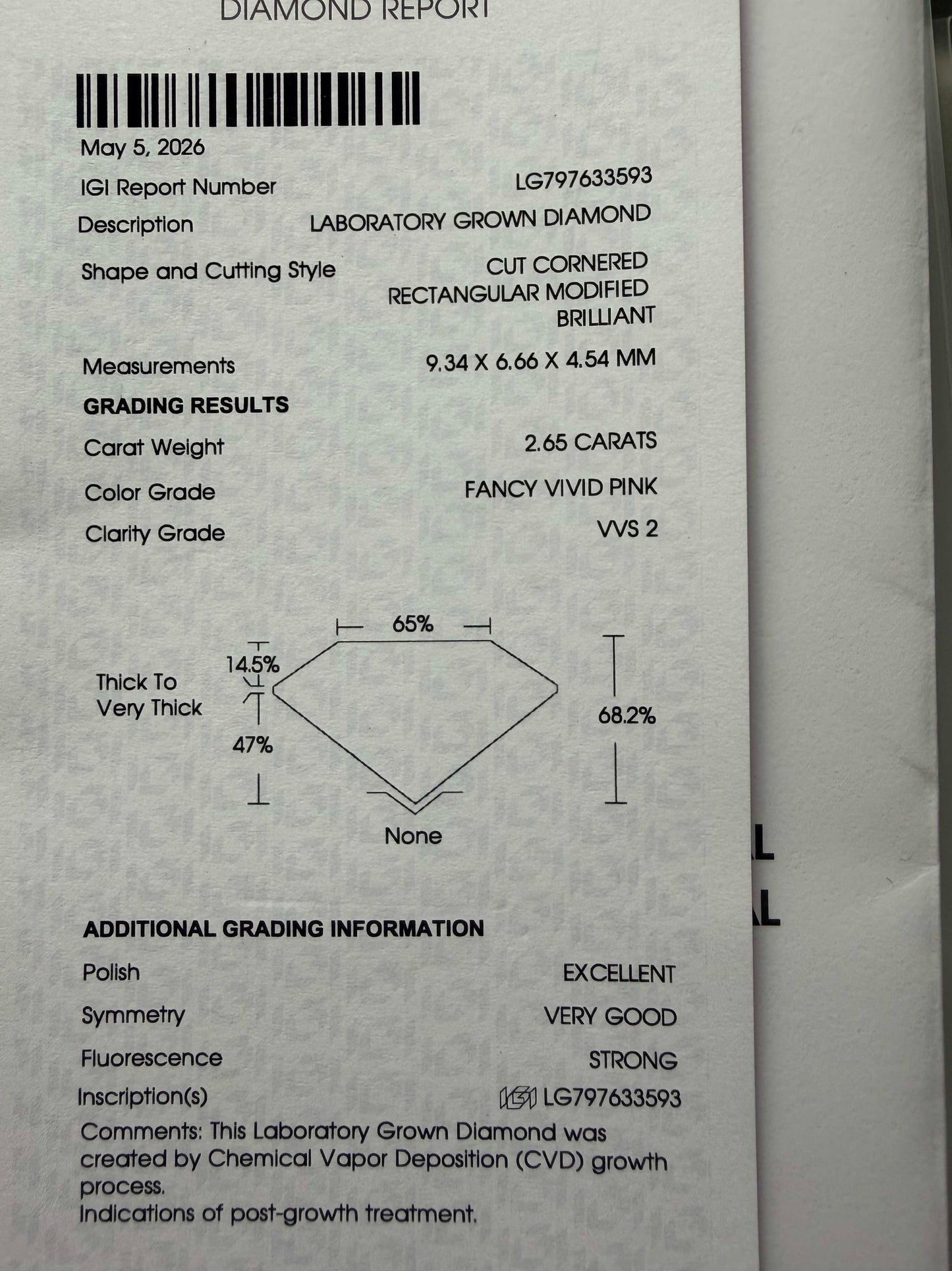 2.65 Ct Fancy Vivid Pink Radiant Lab Grown Diamond (VVS2)