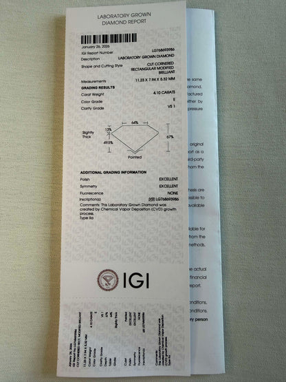 4.10 Ct Radiant Lab Grown Diamond – E Color, VS1